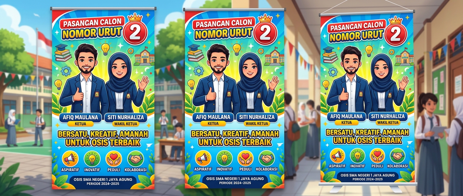 Foto kampanye pasangan calon nomor urut 2: Siswa G & Siswa H