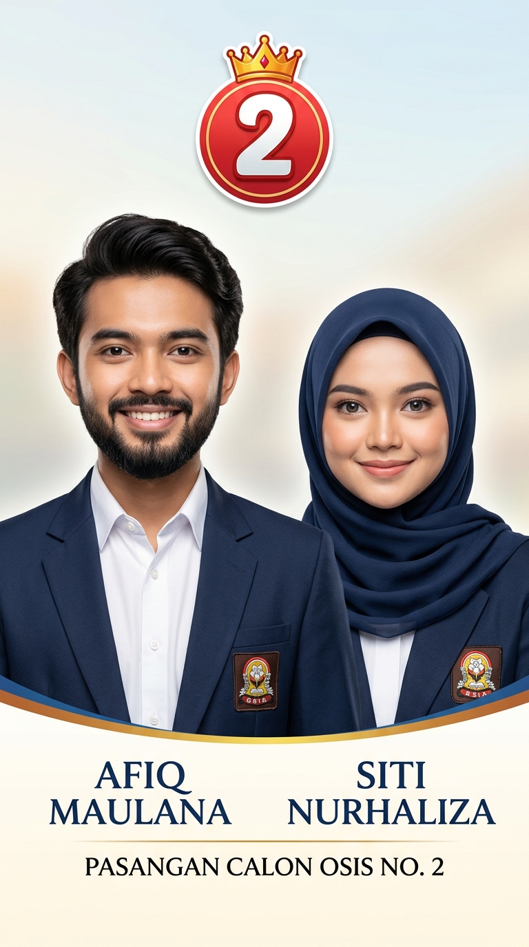 Foto pasangan calon nomor urut 2: Siswa G & Siswa H